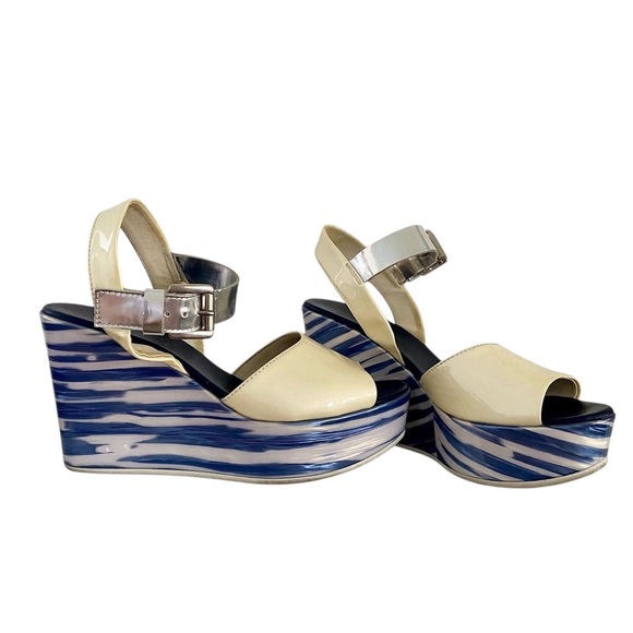 AGL Euro Y2K Patent Leather Psychedelic Patterned Platform Wedges - Picture 1 of 5